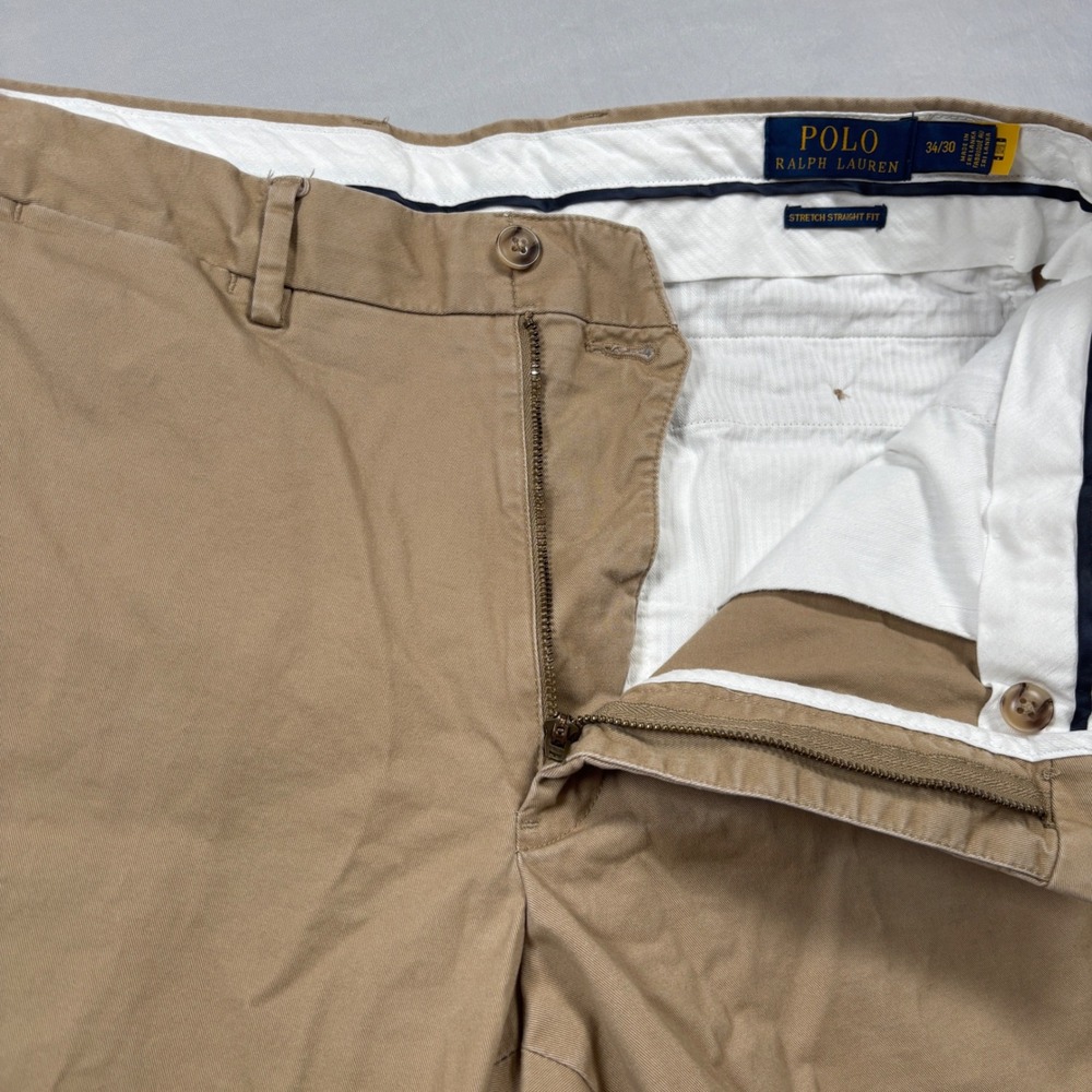Polo Ralph Lauren Chino Pants Men 34x30 Tan Stretch Straight Fit Khakis - Picture 4 of 11